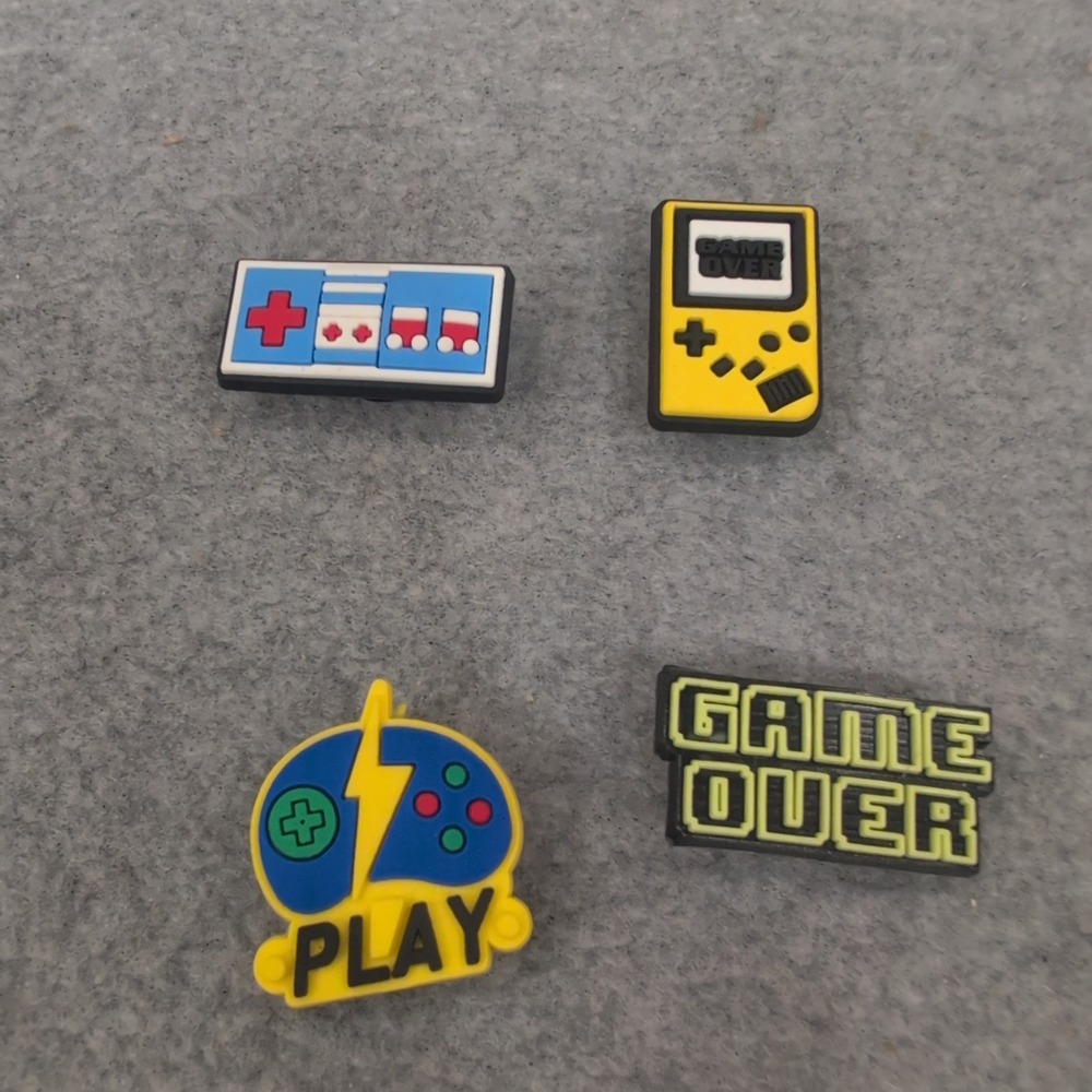 Retro Gaming Shoe Charms Set 4pc Handheld Console Controller Game Over PVC - Picture 1 of 1